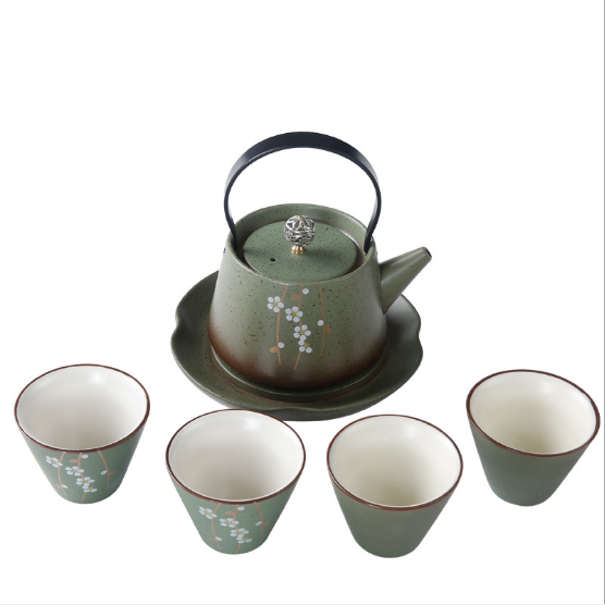日式樱花茶具一壶四杯手工粗陶